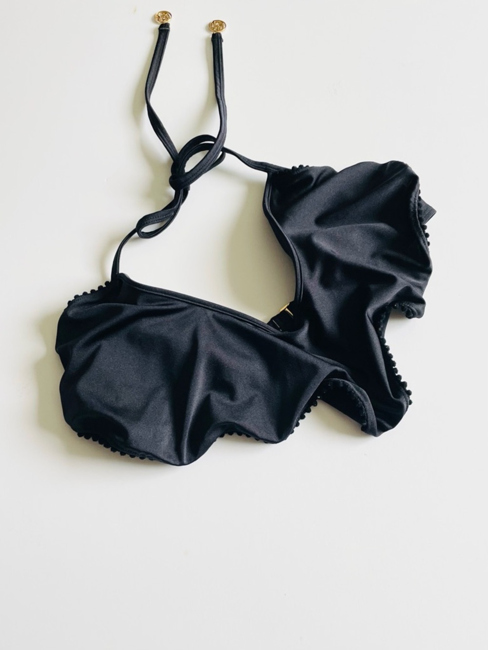 Luli Fama MEDIUM black frill underwired halter swim top